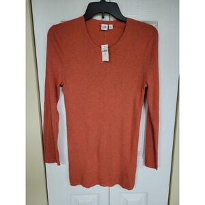 GAP Women's L Tall Ribbed Knit Crewneck Long Sleeve Top Burnt Orange